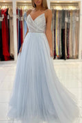 Sweetheart Floor Length A-line Backless Tulle Prom Dresses by misshow.com