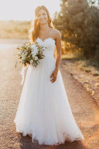 Sweetheart Floor-Length Ivory Wedding Dress with Lace WD059 by pgmdress