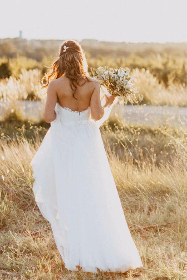 Sweetheart Floor-Length Ivory Wedding Dress with Lace WD059 by pgmdress