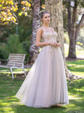 Corset Lace Floor Length Tulle Applique Prom Dress by Anne of Brittany