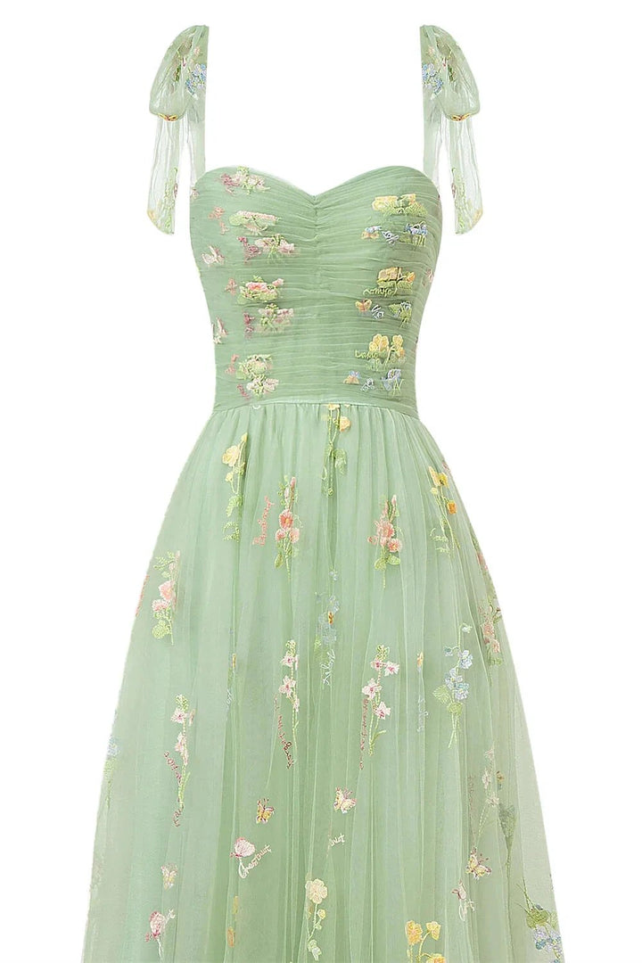Sweetheart Neck Floor Length Tulle Embroidery Floral Prom Dress by Anne of Brittany
