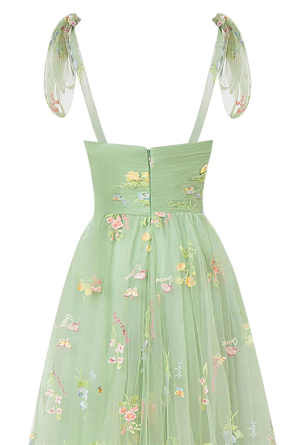Sweetheart Neck Floor Length Tulle Embroidery Floral Prom Dress by Anne of Brittany
