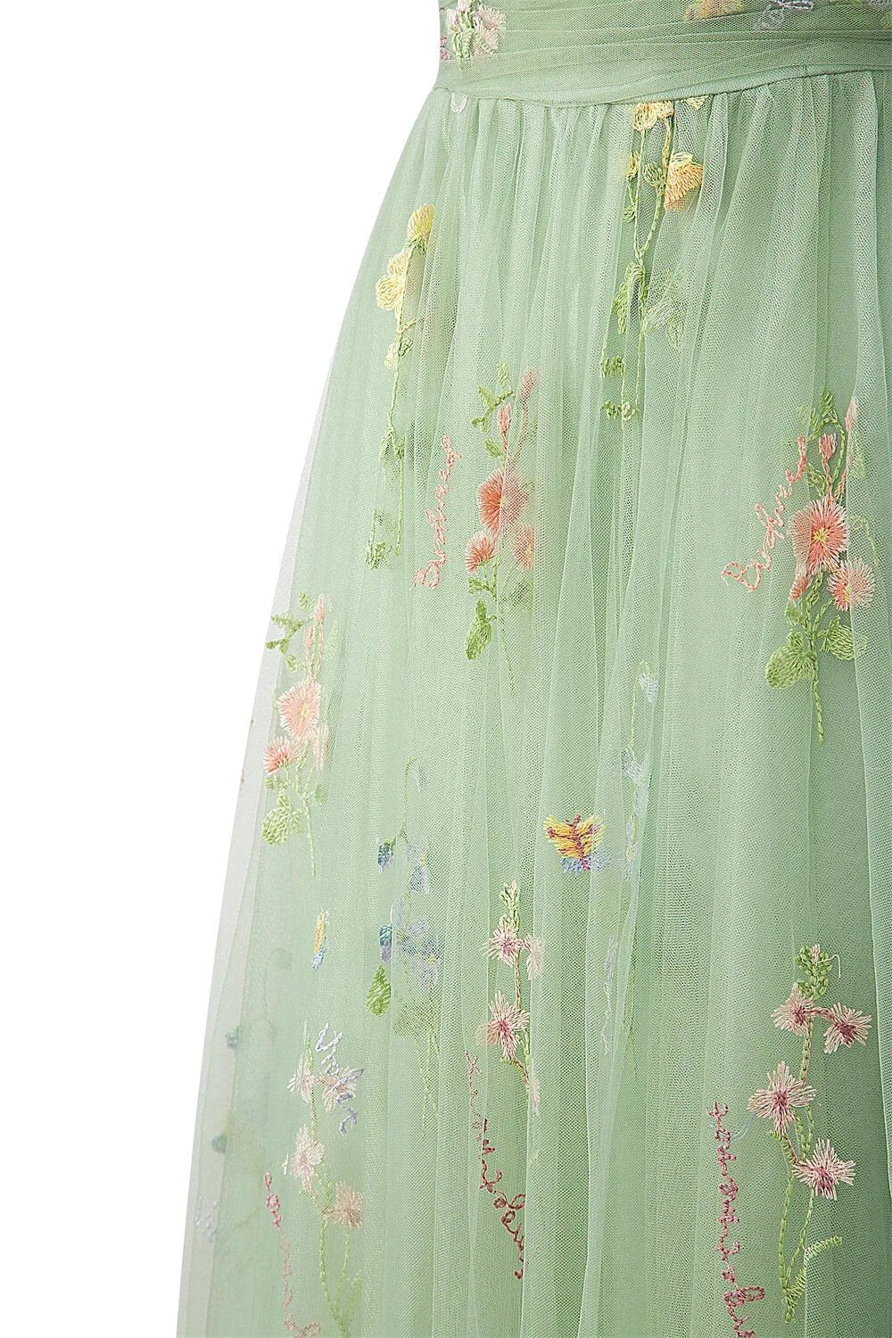 Sweetheart Neck Floor Length Tulle Embroidery Floral Prom Dress by Anne of Brittany