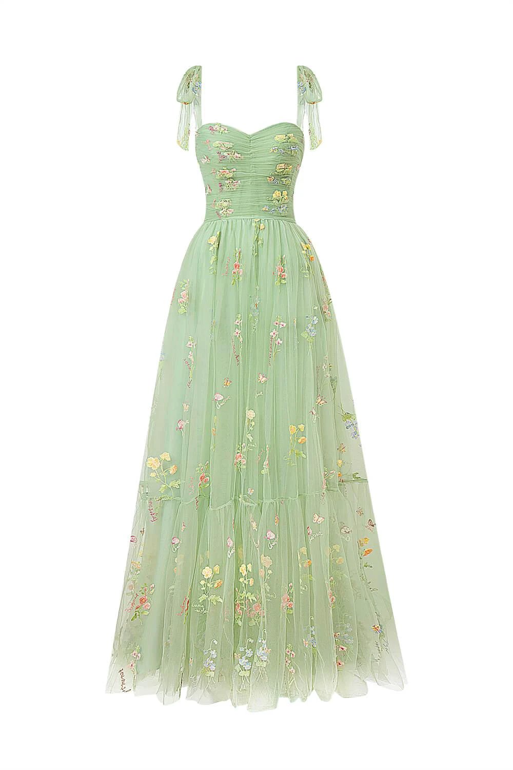 Sweetheart Neck Floor Length Tulle Embroidery Floral Prom Dress by Anne of Brittany