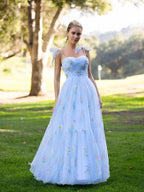 Sweetheart Neck Floor Length Tulle Embroidery Floral Prom Dress by Anne of Brittany