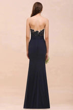 Sweetheart Floral Mermaid Bridesmaid Dress Sleeveless Navy Formal Party Dress by misshow.com