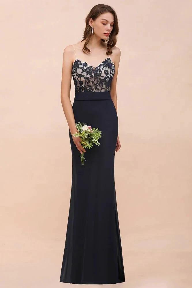 Sweetheart Floral Mermaid Bridesmaid Dress Sleeveless Navy Formal Party Dress by misshow.com