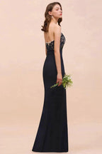 Sweetheart Floral Mermaid Bridesmaid Dress Sleeveless Navy Formal Party Dress by misshow.com