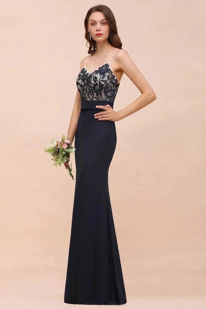 Sweetheart Floral Mermaid Bridesmaid Dress Sleeveless Navy Formal Party Dress by misshow.com