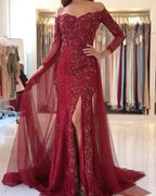 Sweetheart Lace-Appliques Front-Split Newest Long-Sleeve Mermaid Prom Dress by misshow.com