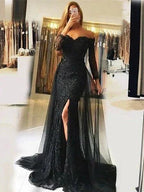 Sweetheart Lace-Appliques Front-Split Newest Long-Sleeve Mermaid Prom Dress by misshow.com