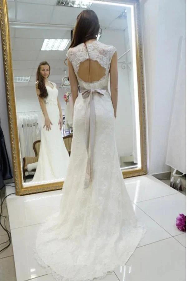 Sweetheart Lace Appliques Sashes Mermaid Wedding Dress WD147 by pgmdress