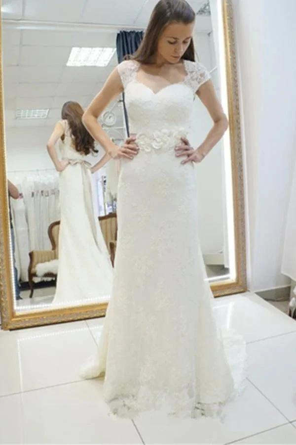 Sweetheart Lace Appliques Sashes Mermaid Wedding Dress WD147 by pgmdress