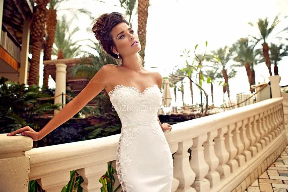 Sweetheart Lace Wedding Dress Mermaid Zipper Sleeveless Bridal Dresses by misshow.com