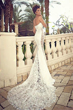 Sweetheart Lace Wedding Dress Mermaid Zipper Sleeveless Bridal Dresses by misshow.com