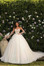 Sweetheart Long A-line Princess Glitter Sleeveless Lace Wedding Dress With Train by misshow.com