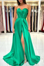 Sweetheart Long Green A-line Sleeveless Evening Dress With Side Slit by misshow.com