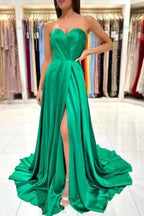 Sweetheart Long Green A-line Sleeveless Evening Dress With Side Slit by misshow.com