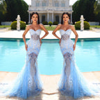 Sweetheart Long Mermaid Lace Sleeveless Prom Dress With Train