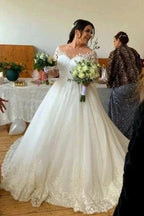 Sweetheart Long-Sleeve A-Line Tulle Wedding Dresses with Lace by misshow.com