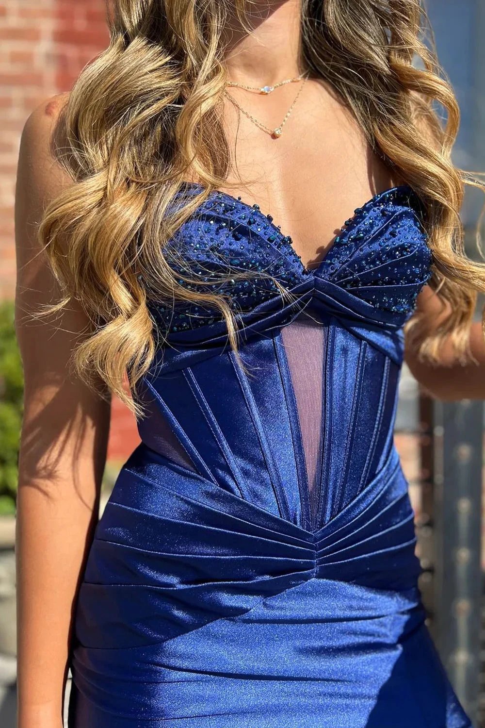 Violette | Sweetheart Mermaid Royal Blue Satin Long Prom Dresses with Slit by KissProm