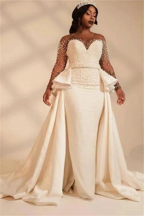 Sweetheart Mermaid Thick WEdding Dress with overskirt by misshow.com