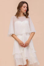 Sweetheart Mini Chiffon Dress with Wraps Simple Beach Bridesmaid Dress for Bride by misshow.com