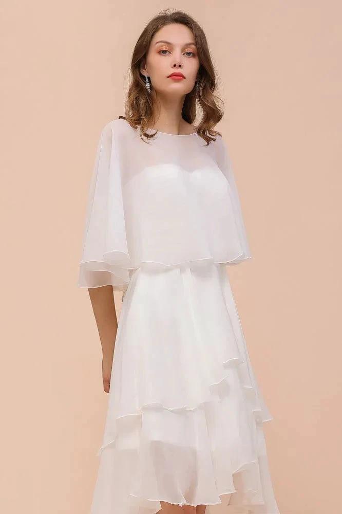 Sweetheart Mini Chiffon Dress with Wraps Simple Beach Bridesmaid Dress for Bride by misshow.com