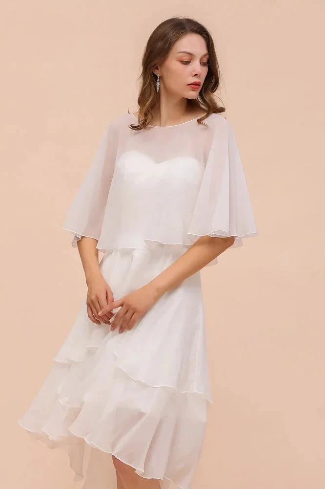 Sweetheart Mini Chiffon Dress with Wraps Simple Beach Bridesmaid Dress for Bride by misshow.com