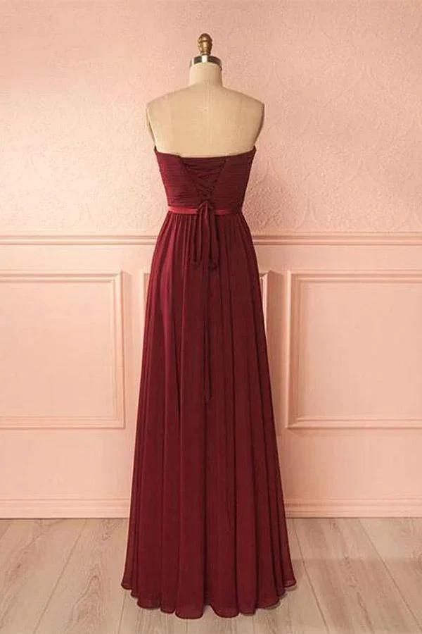 Sweetheart Neck Chiffon Burgundy Long Prom Dress Bridesmaid Dress PG422 by pgmdress