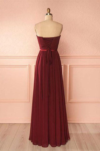 Herzförmiger Ausschnitt Chiffon Burgund Langes Ballkleid Brautjungfernkleid PG422