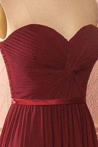 Herzförmiger Ausschnitt Chiffon Burgund Langes Ballkleid Brautjungfernkleid PG422
