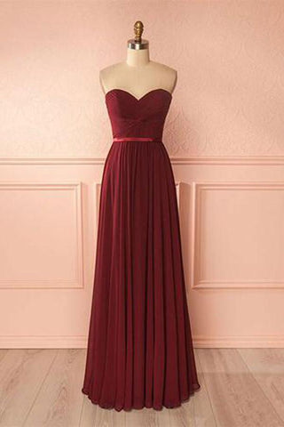 Herzförmiger Ausschnitt Chiffon Burgund Langes Ballkleid Brautjungfernkleid PG422