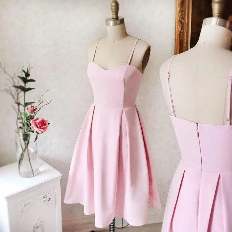 Sweetheart Neck Short Pink Prom Dresses Satin Homecoming Dresses PD400 by pgmdress