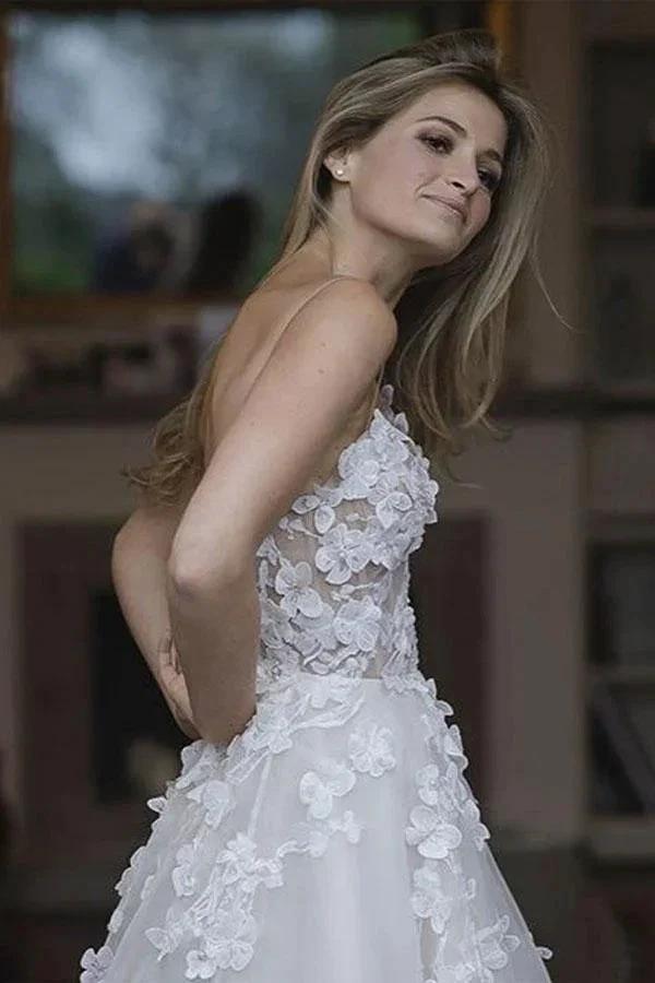 Sweetheart Neck Tulle Wedding Dresses Appliqued Wedding Gowns WD327 by pgmdress