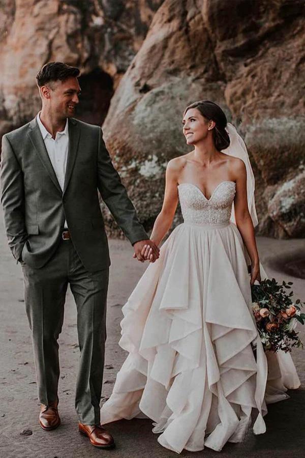 Sweetheart Neck Wedding Dresses Beaded Bodice Wedding Gowns WD493 by pgmdress