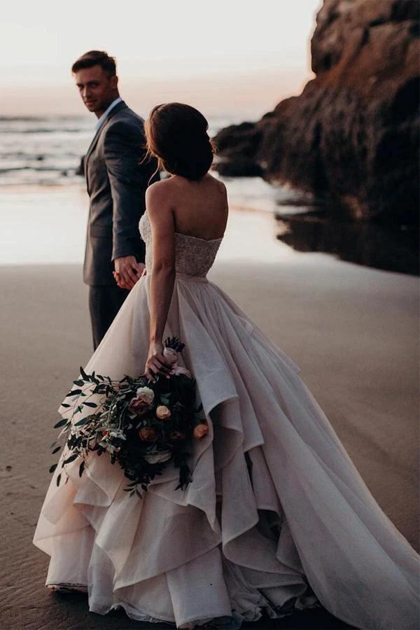 Sweetheart Neck Wedding Dresses Beaded Bodice Wedding Gowns WD493 by pgmdress