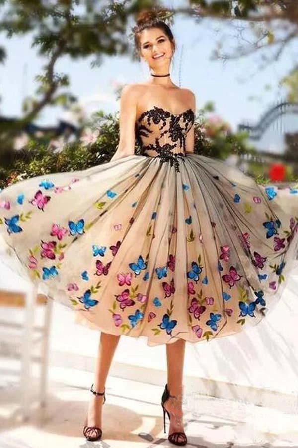 Sweetheart Neckline A Line Homecoming Dresses Butterflies Short Prom Dresses PD409 by pgmdress