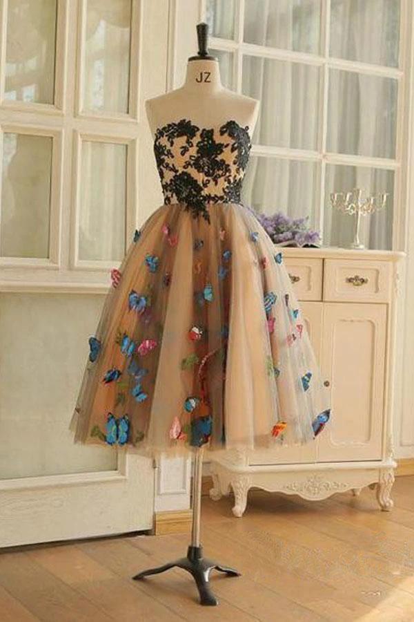 Sweetheart Neckline A Line Homecoming Dresses Butterflies Short Prom Dresses PD409 by pgmdress