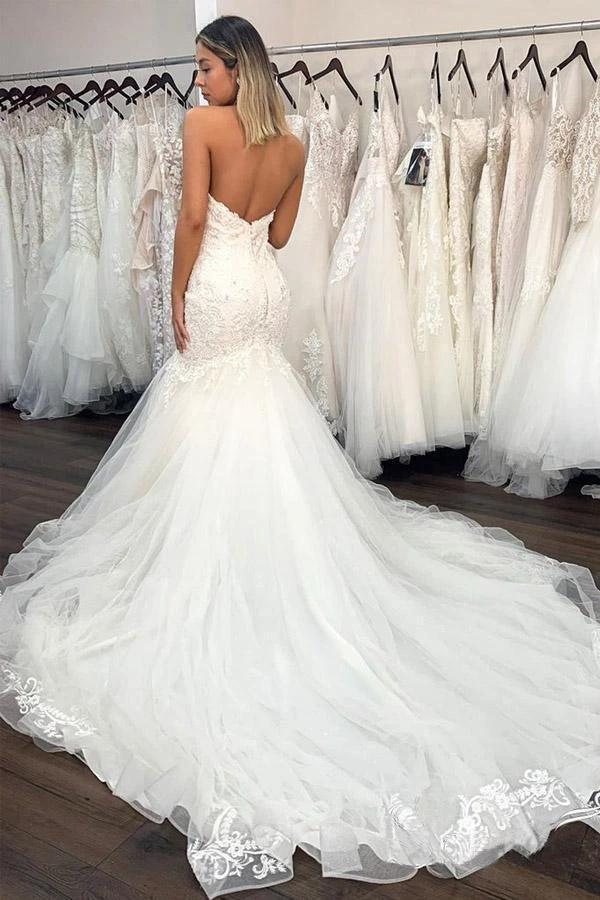 Sweetheart Neckline Sexy Lace Mermaid Wedding Dresses With Ruffles WD464 by pgmdress