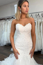 Sweetheart Neckline Sexy Lace Mermaid Wedding Dresses With Ruffles WD464 by pgmdress