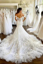 Sweetheart Off-the-Shoulder Mermaid Bridal Gown Tulle Lace Appliques Wedding Dress by misshow.com