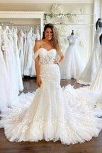 Sweetheart Off-the-Shoulder Mermaid Bridal Gown Tulle Lace Appliques Wedding Dress by misshow.com