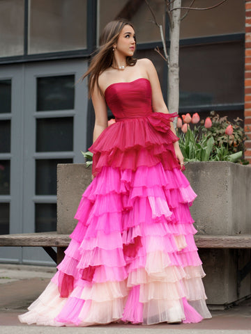 Xiomara | Langes Ballkleid mit herzförmigem, plissiertem Oberteil und Rüschen