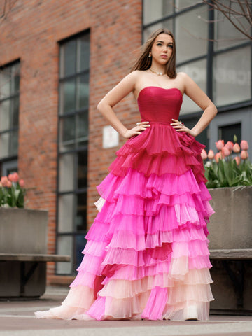 Xiomara | Langes Ballkleid mit herzförmigem, plissiertem Oberteil und Rüschen