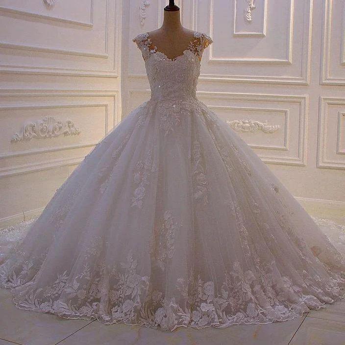 Sweetheart Princess A-line Sleeveless Appliques Lace Wedding Dress by misshow.com