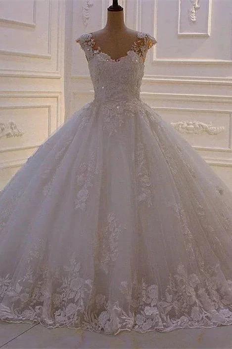 Sweetheart Princess A-line Sleeveless Appliques Lace Wedding Dress by misshow.com