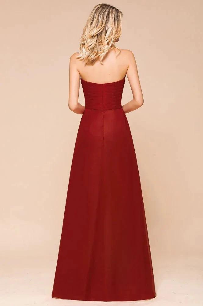 Sweetheart Red Bridesmaid Dress Chiffon Floor-Length Wedding Guest Dress backless by misshow.com