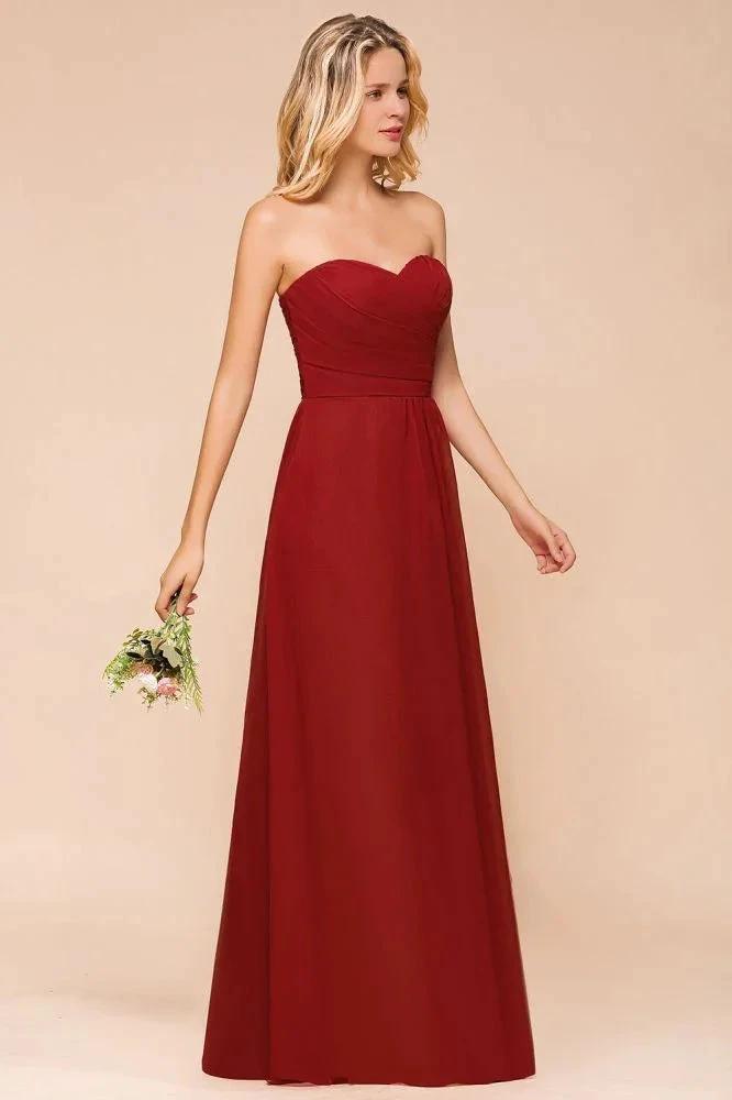 Sweetheart Red Bridesmaid Dress Chiffon Floor-Length Wedding Guest Dress backless by misshow.com