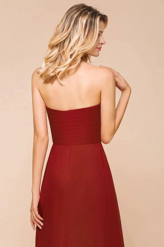 Sweetheart Red Bridesmaid Dress Chiffon Floor-Length Wedding Guest Dress backless by misshow.com